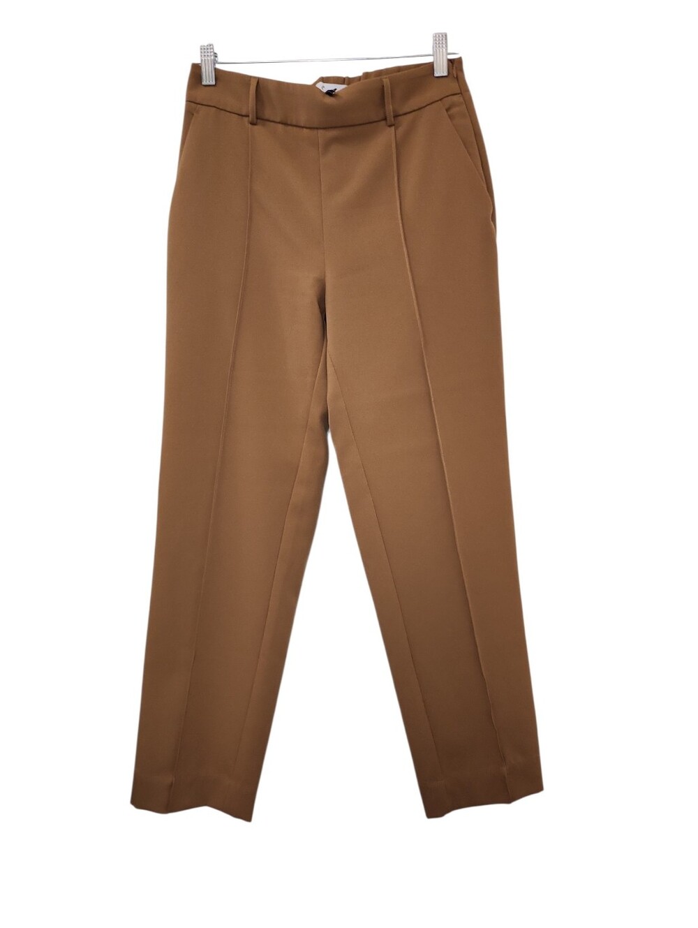 Brass Cropped Straight-Leg Ankle Pants in Camel Elastic Waist Back  Size 4